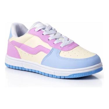 Imagem de Tênis Infantil Feminino Cano Baixo Casual Skate Colorido - RM, Branco 