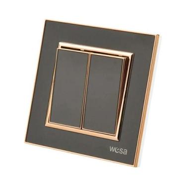 Imagem de Interruptor De Parede Em Acrílico Preto Com Efeito Espelho, 2 Teclas, 