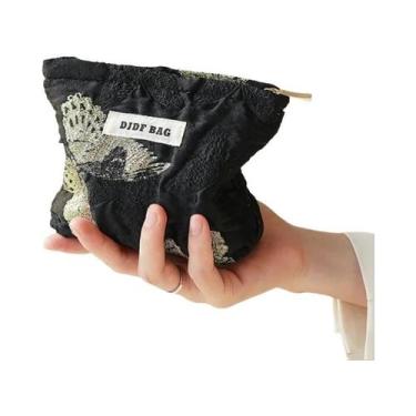 Imagem de Bolsa De Maquiagem Feminina Grande Com Estampa De Flores Douradas, Est