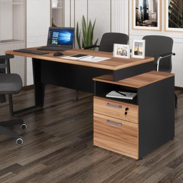 Imagem de Conjunto de Escritório Retangular CR25310 Moderno 2 Gavetas MDF 172cm Preto com Prateleira