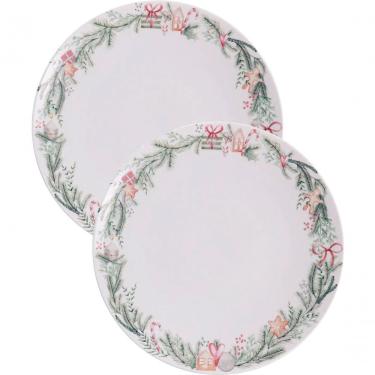 Imagem de Jogo de Pratos de Sobremesa Noel Natal 10 Peças Porcelana Tradicional para Lanche Branco