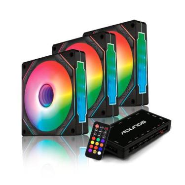 Imagem de Kit 3 Fans Round5 Aurora Forward 120 ARGB Com Controladora Preto