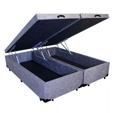 Imagem de Base Box Baú King Bipartido Suede Cinza 42x193x203