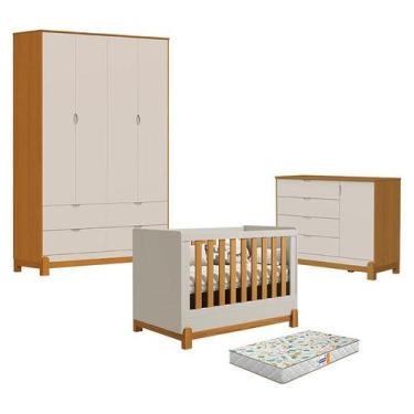 Imagem de Quarto de Bebê 4 Portas com Cômoda Sapateira Lótus Liso Areia Savana e