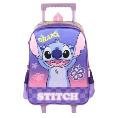 Imagem de Mochila De Rodinhas Escolar Infantil Disney Stitch Florido, Violeta