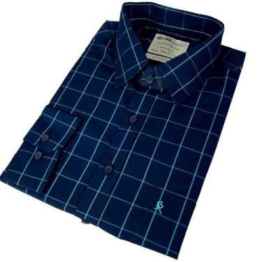 Imagem de Camisa Masculina Manga Longa Xadrez Azul Marinho Plus Size Sr - S&R, X
