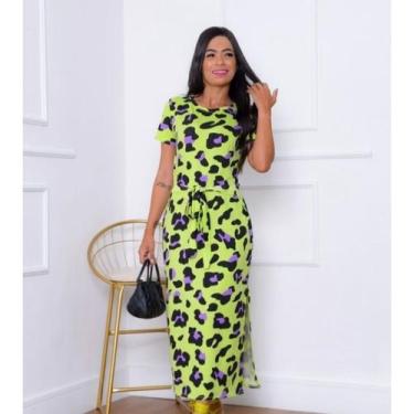 Imagem de Vestido Feminino Midi Animal Print Amarração na Cintura Fenda Lateral 
