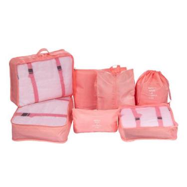 Imagem de Kit organizador para mala de viagem 7 peças - rosa - Mimos e Viagens