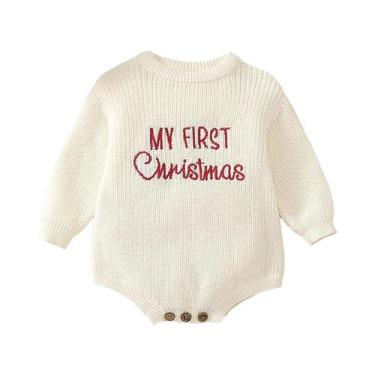 Imagem de Bebê natal camisola macacão carta bordado manga longa tripulação pesco