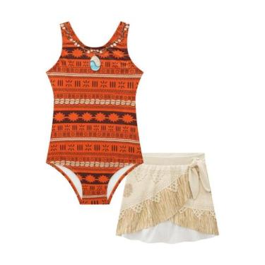 Imagem de Maiô Infantil Princesas UV50 Conjunto Praia Com Saia, Marrom, 2 anos