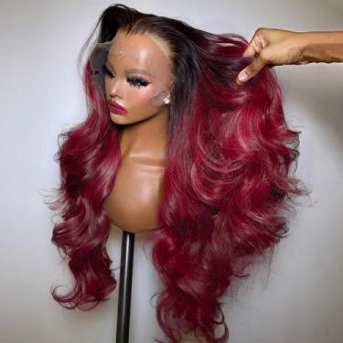 Imagem de Peruca BAIICS 13x6 Burgundy Lace Front 20 Polegadas Cabelo Humano