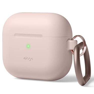 Imagem de elago Capa de silicone compatível com AirPods 3ª geração, capa compatível com AirPods 3, mosquetão incluído, suporta carregamento sem fio, resistente a choques, proteção total (rosa areia)