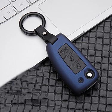 Imagem de YJADHU Porta-chaves de silicone em plástico para carro, capa para chaves, corrente, adequada para Nissan X-Trail T32 Rogue Juke F15 Qashqai J11 Murano MAXIMA ALTIMA, 3 botões azul