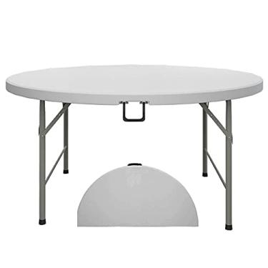 Imagem de Mesa comercial dobrável ao meio com luz redonda, 1,2 m, redonda, dobrável, resistente, para uso ao ar livre, festa, jardim, mesa portátil de plástico, cartão de café para cozinha ou evento ao ar livre