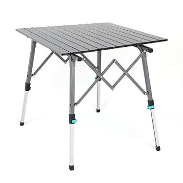 Imagem de GQYYS Mesa de acampamento, mesa de acampamento dobrável portátil de alumínio para mesas de jantar ao ar livre, mesa de viagem ajustável com bolsa para acampamento/banquete/festa de piquenique/churrasco de jardim