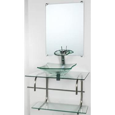 Imagem de GABINETE DE VIDRO PARA BANHEIRO INOX 70CM CUBA QUADRADA INCOLOR