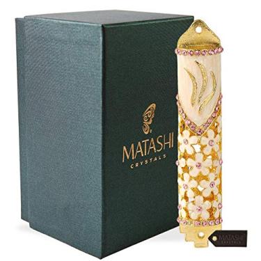 Imagem de (Purple Floral Design) - 11cm Hand Painted Mezuzah Embellished with a Floral Design and Embellished with 24K Gold and Purple Crystals by Matashi
