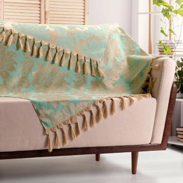 Imagem de Manta para sofá Jacquard medalhão tiffany dourado 1,80 x 1,40