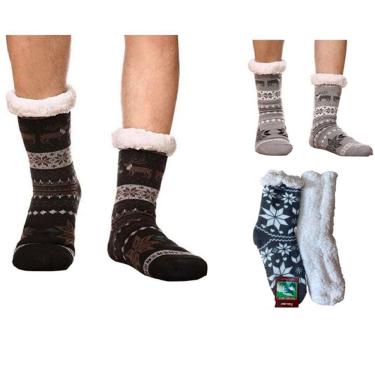 Imagem de Meia Pantufa Inverno: Lã Forrada com Pelúcia  Antiderrapante - Tamanho Único Adulto Masculino
