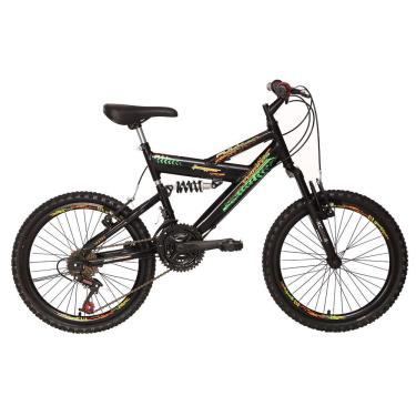 Imagem de Bicicleta Bike Jumper Aro 20 Dupla Suspensão Full 21 Marchas Preto E Laranja Neon Verde Vellares