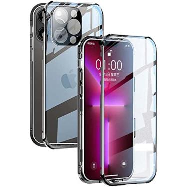 Imagem de HAODEE Capa de telefone transparente de vidro temperado de dupla face, para Apple iPhone 13 Pro (2021) capa de vidro de atração magnética de 6,1 polegadas (cor: preto)