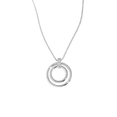 Imagem de YUHUAWF Colar de prata esterlina 925 pingente redondo círculo duplo colar de corrente longa feminino requintado pingente de festa jóias ajustável para mulheres