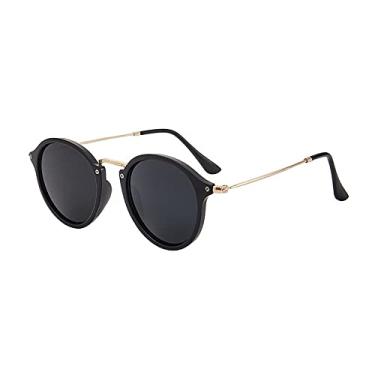 Imagem de Óculos de Sol Retrô Redondo Feminino Vintage Designer Óculos Feminino Luxo Círculo Sombras Masculino Gafas UV400 Espelho, Preto, A