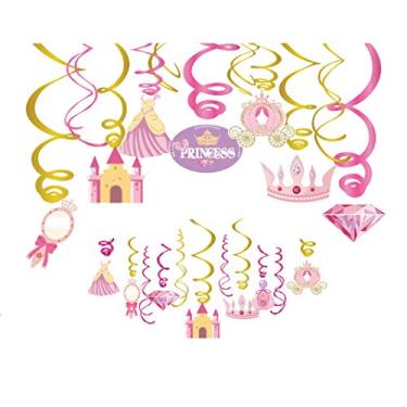 Imagem de Kristin Paradise Decorações de espiral para pendurar princesas, artigos de festa de Cinderela, tema de aniversário da Little Royal Queen, decoração rosa para chá de bebê de conto de fadas, lembrancinhas de primeira noite para meninos e meninas