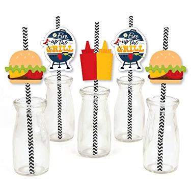Imagem de Big Dot of Happiness Fire Up the Grill - Decoração de palha de papel - Canudos decorativos listrados para festa de churrasco de verão - Conjunto de 24