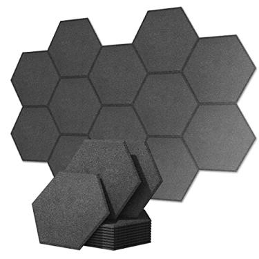 Imagem de AB1 Painéis hexagonais acústicos pacote com 12 absorventes acústicos seguros decorativos de espuma absorvente de som painéis de isolamento de som interior decoração de parede para estúdio escritório casa AB1 (preto)