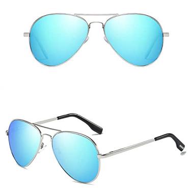 Imagem de Óculos de Sol Polarizados Moda Tons Pretos Clássico Retro Feminino Óculos de Sol Espelhado Condução Óculos de Pesca, Azul Prata, Lente Polarizada