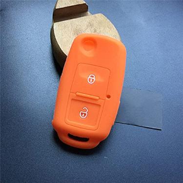 Imagem de YJADHU Proteção de capa de chave de carro de 2 botões de silicone, apto para Vw Amarok Polo Golf Mk4 Bora Jetta Altea Skoda Octavia Fabia, laranja