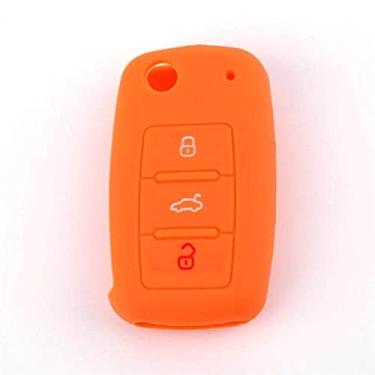 Imagem de YJADHU Capa de silicone para chave de carro capa protetora para chave com controle remoto 3 botões, apto para VW POLO Golf Jetta Tiguan Passat Bora Skoda Fabia, laranja