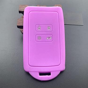Imagem de YJADHU Capa de borracha de silicone para chave de carro 4 botões cartão inteligente conjunto de chave inteligente, apto para Renault Koleos Kadjar Arkana 2017 para Samsung Qm5, roxo
