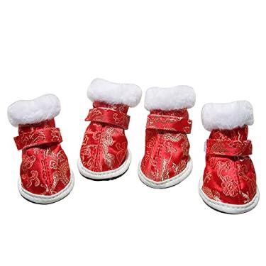 Imagem de Sapatos para cães botas para cães sapatos para animais de estimação tênis quentes de inverno botas sapatos para cães de estimação sapatos para filhotes de cachorro para pavimento quente, conjunto de 4 peças, vermelho 1, tamanho 1