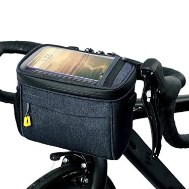 Imagem de BUDAOWEN Bolsa de guidão de bicicleta, capacidade 4,2L à prova d'água bolsa de armazenamento de estrutura frontal com tela sensível ao toque à prova d'água alça de ombro removível para ciclismo atividade ao ar livre, azul, tamanho único
