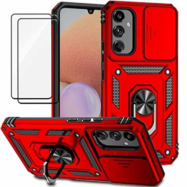 Imagem de Capa Samsung Galaxy A34 5G Case (com 2 pedaços de filme temperado Protetora) de Câmera Proteção de Tela Metal Parênteses Capinha (Vermelho)