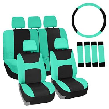 Imagem de FH Group Conjunto combinado de capa de assento FB030MINT115-COMBO com capa de volante e almofada de cinto de segurança (compatível com bolsa de ar e banco dividido)