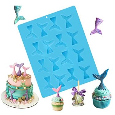 Imagem de 16 cavity Gummy Mermaid Tail Silicone Fondant Mould For Cake decoration Make Fishing Lures Chocolate Mould Soap Mould candy mould Baking Tool Jello mould Cupcake topper Ice tray(blue)