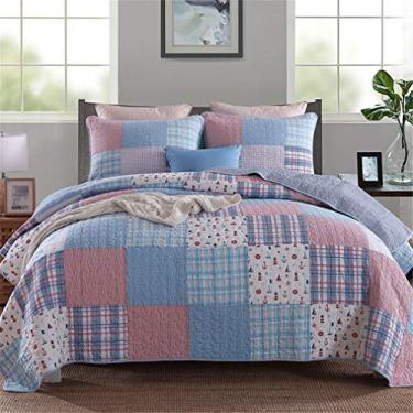 Imagem de SXSGSM 3 peças colcha acolchoada de patchwork rosa colcha de casal roupa de cama design de colcha, uma colcha 230 * 250 cm e 2 fronhas 50 * 70 cm O novo