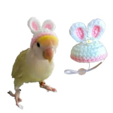 Imagem de Lindo chapéu de pássaros com chapéu engraçado para papagaio, aniversário/Halloween/festa de Natal, capa de cabeça para periquitas, calopsitas conure Lovebird (branco, quaker)