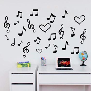 Imagem de Adesivo De Parede 20 unidades notas musicais coração 10cm