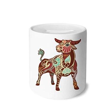 Imagem de DIYthinker Caixa de moedas de cerâmica com símbolo do zodíaco da constelação Taurus para presente