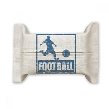 Imagem de Blue Football Player Kick Football Suporte de capa de papel para lenços faciais, saco de linho de algodão