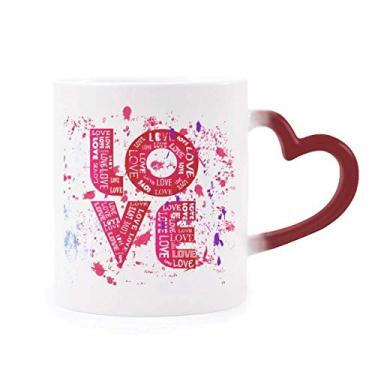Imagem de Caneca sensível ao calor com pintura de amor rosa Dia dos Namorados Caneca vermelha que muda de cor