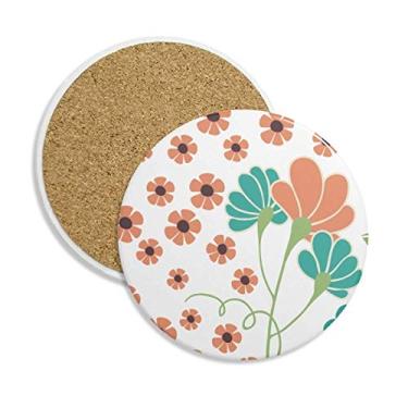 Imagem de Porta-copos de cerâmica com tinta de plantas de flor laranja, suporte para caneca, pedra absorvente para bebidas, presente de 2 peças