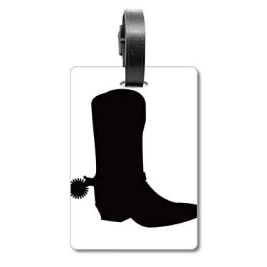 Imagem de Botas de cano alto pretas femininas com estampa de contorno e etiqueta para bagagem com etiqueta para cartão de bagagem