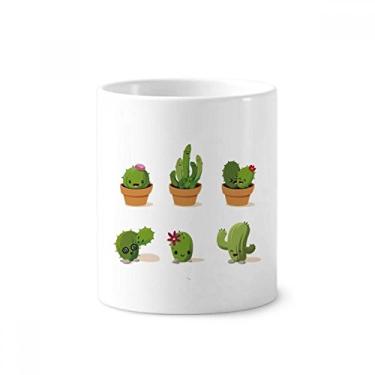 Imagem de Porta-canetas com ilustração de planta em vaso para suculentas de cacto, suporte para caneta, copo de cerâmica