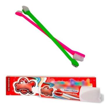 Imagem de Escova Dentes Para Cachorro E Pasta Dental Pet Escova Dupla