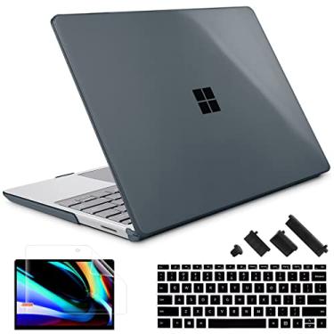 Imagem de May Chen Capa compatível com Microsoft Surface Laptop 5/4/3 de 13,5 polegadas com suporte de mão de metal modelo 1951/1868, capa rígida de plástico com protetor de tela + capa de teclado + plugue de poeira, preto cristal